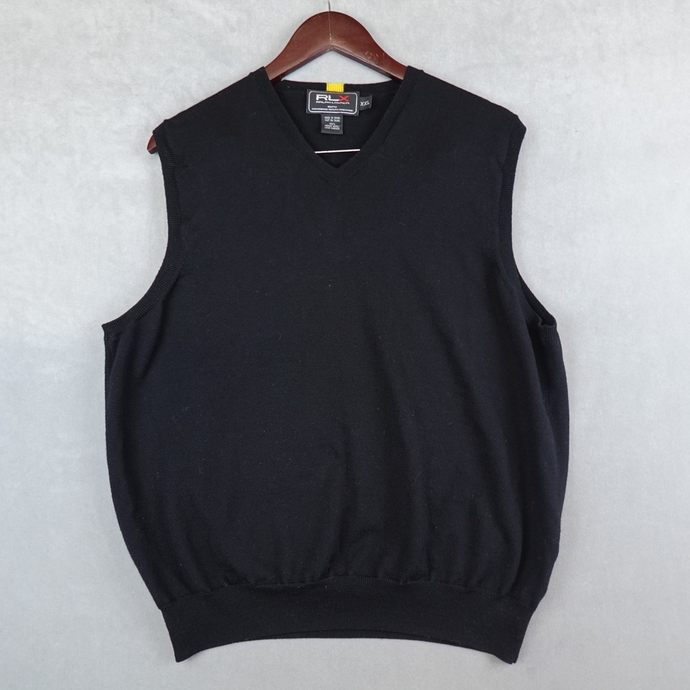 RLX Ralph Lauren Golf Vest Activewear 100% Merino Wool Mens XXL Black